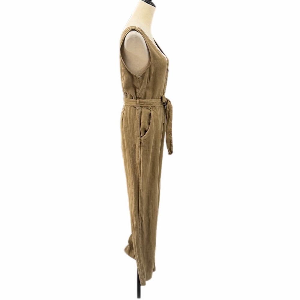 Faherty Alina 100% Linen Sleeveless Waist Tie V-Neck Pockets Button Jumpsuit - Picture 5 of 13